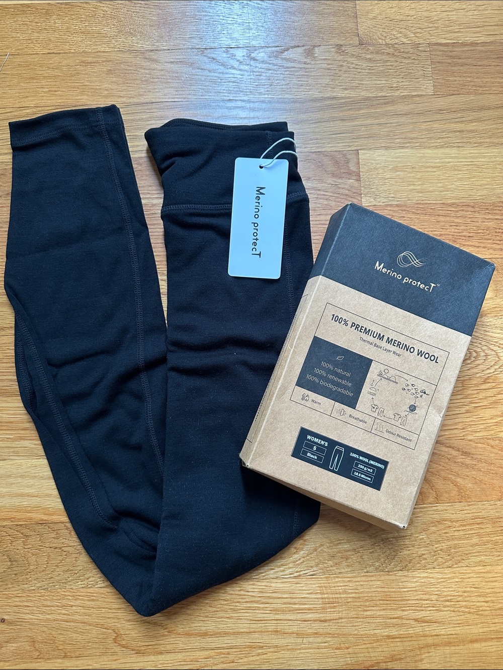 Women's Black Merino Wool Leggings NWT size small stretchy base layer natural